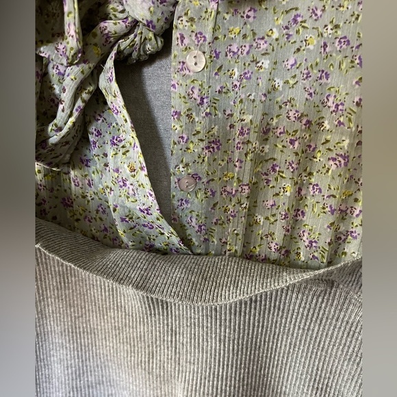 Anna Maria| Feminine Sheer Floral Dress with Knit Gray Combo••Ditsy Floral Print - Picture 7 of 10